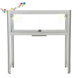 Vitrine comptoir grise en verre avec éclairage LED