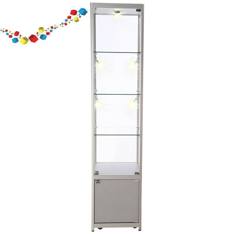 Vitrine grise  haute de 2 m avec rangement