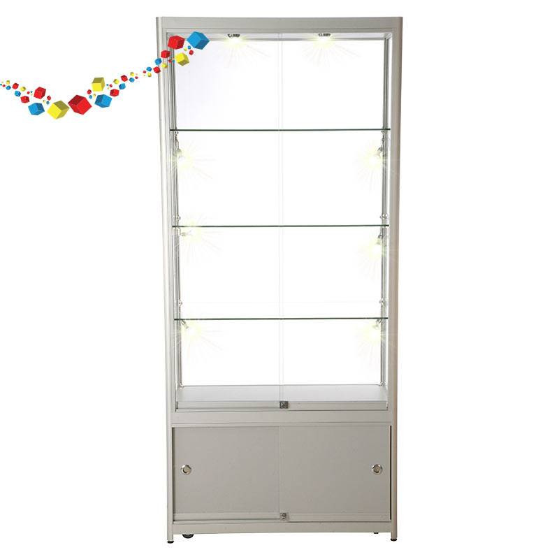 Vitrine haute grise de 90 cm avec rangement