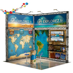 Stand 9m² treillis avec écran et 2 étagéres